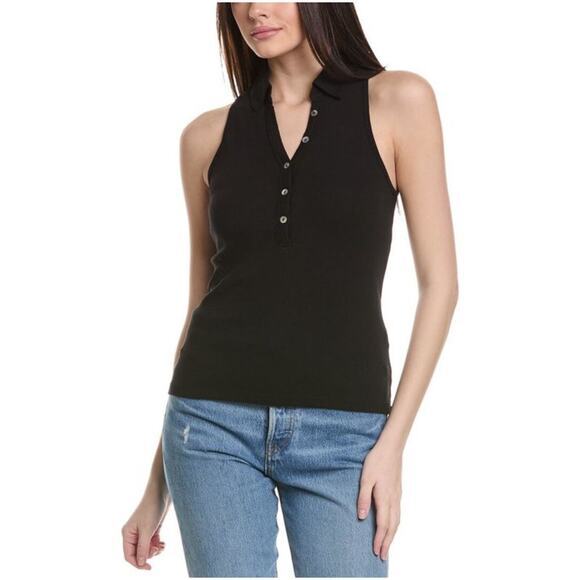 NWT Michael Stars Norah Sleeveless Polo Tank Top Black Size 2X Minimalist Preppy - Picture 1 of 9